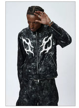 American Printed Pleated Leather Biker Jacket