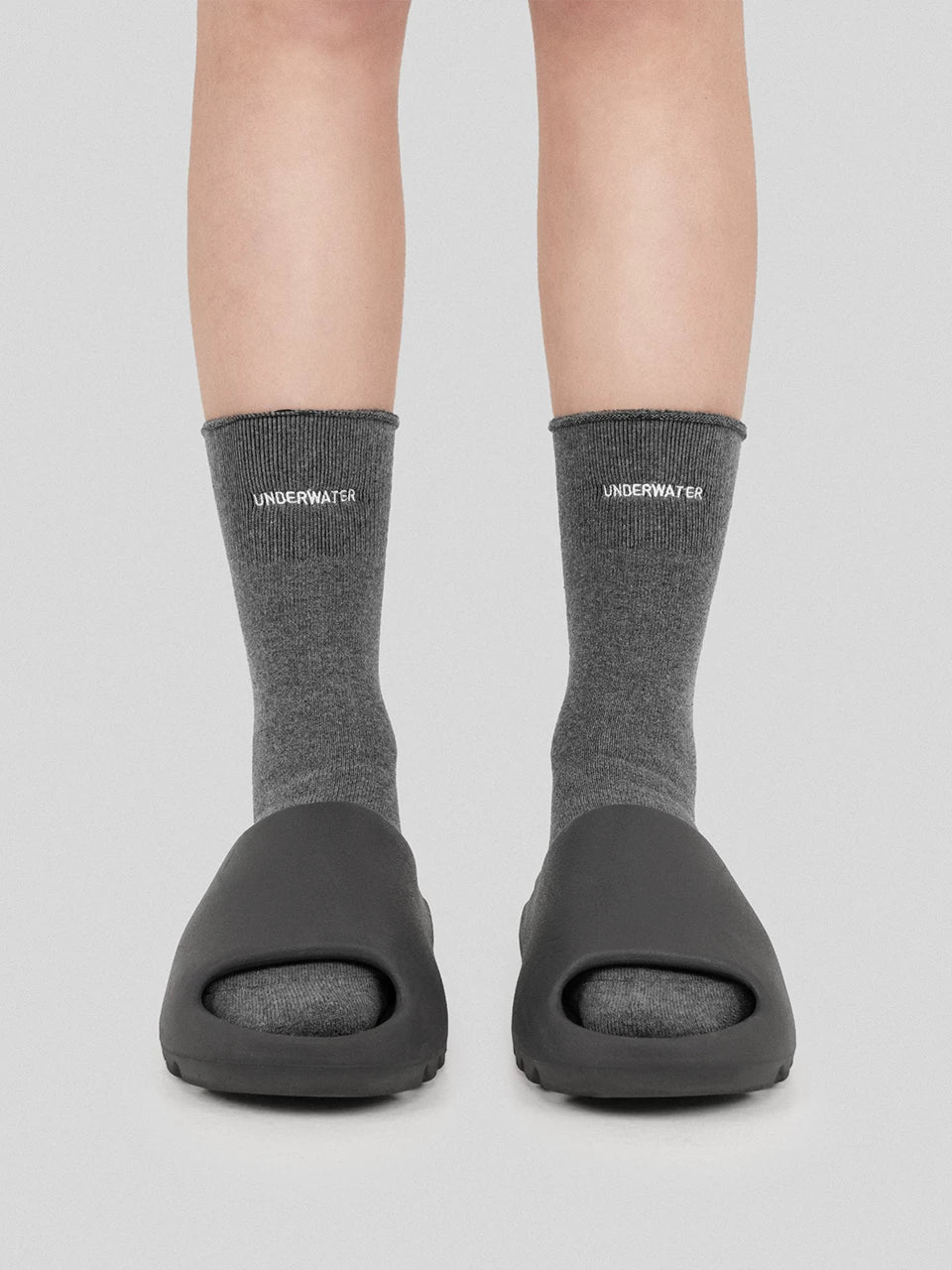 Grey Washed Frayed Embroidered Logo Socks