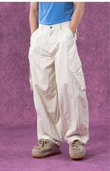 Men's Beige Loose Curved Cargo Pants