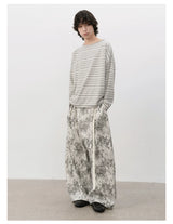 Striped Roll Cuff Drop Shoulder Top