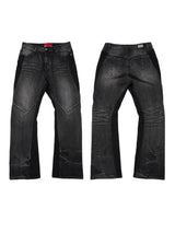 Stretchy Patchwork Crinkled Washed Flare Jeans