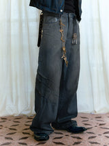 Scratched Washed Jeans With YKK Zipper