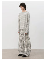 Striped Roll Cuff Drop Shoulder Top