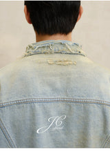 Cropped Ripped Distressed Denim Jacket