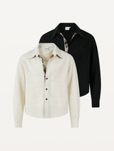 Long-sleeve Floral Color-block Tencel Linen Shirt
