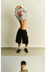 Solid Pleated Drawstring Casual Shorts