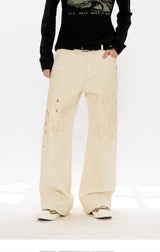 Men's Distressed Splashed Ink Straight Jeans