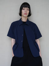 Short Sleeve Bubble Pleat Drawstring Shirt