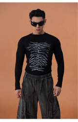 Skeleton Print Ribbed Fitted Long-Sleeve Tee