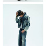 Two Tone Cropped Wide Denim Jacket