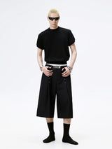 Metal Studded Pleated Wide Leg Shorts