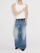 Heavyweight Natural Wash Asymmetrical Cargo Jeans