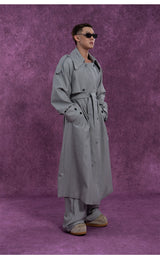 Belted Vintage Taupe Striped Cape Coat