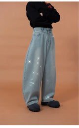 Men's Vintage Blue Riveted Sequin Jeans