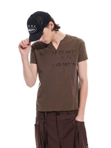 Distressed Print Slim Fit V-Neck Tee