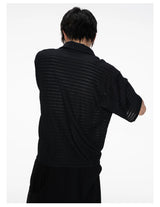 Hollow Striped Short Sleeve Crop Shirt