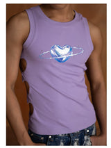 Purple Heart Rhinestone Cutout Tank Top