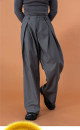 Charcoal Pleated Wide Leg Casual Pants