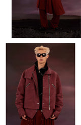 Studded Washed Distressed Swallow-tail Leather Jacket