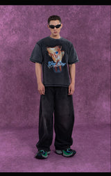 Gray Distressed Rhinestone Print Men's Tee