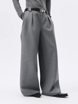 Grey Striped Wide Leg Lyocell Pants