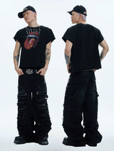 Washed Distressed Baggy Carpenter Jeans
