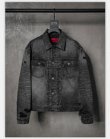 Washed Grey Plaid Lined Denim Jacket