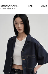 Cropped Contrast Cuban Collar Shirt Jacket