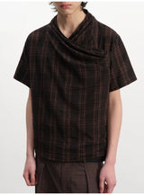Pleated Cross Collar Plaid Tee