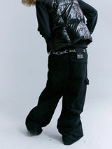 Black Distressed Knee Multi-Pocket Cargo Pants