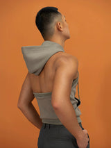Sage Green Backless Hooded Zip Vest