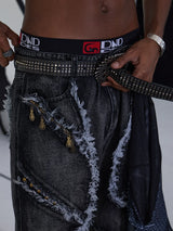 Fringed Ripped Washed Straight Jeans