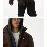 Two-Tone Cropped Lace Pocket Magnetic Jacket