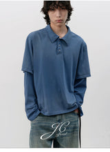 Faded Washed Two-Piece Long Sleeve Polo