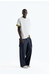 Indigo Denim-Style Drawstring Waist Cargo Pants