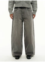 13Oz Sun-Washed Gray Distressed Wide-Leg Jeans