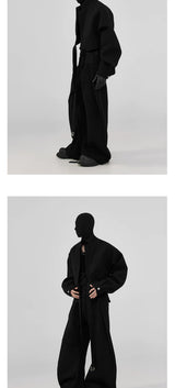 Black Pleated Curved Wide Leg Pants