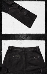 Distressed Flared Jeans With Strapped Pockets