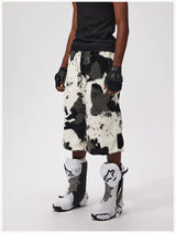 Cropped Cow Print Faux Fur Shorts