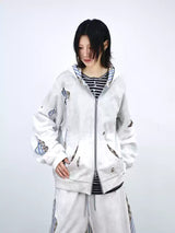 Stripe Patchwork Washed Zip Hoodie