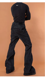 Men's Black Studded Loose Flared Jeans