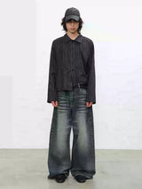 Blue Gray Washed Straight Loose Jeans