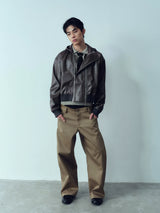 Double Zip Hooded Cropped Leather Jacket