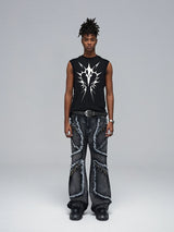 Fringed Ripped Washed Straight Jeans
