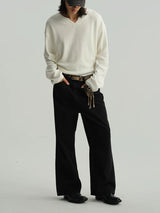 Cropped V-Neck Jacquard Sweatshirt