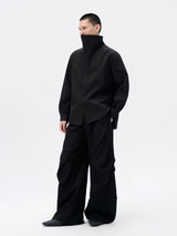 Black Oversized Stand Collar Shirt Jacket
