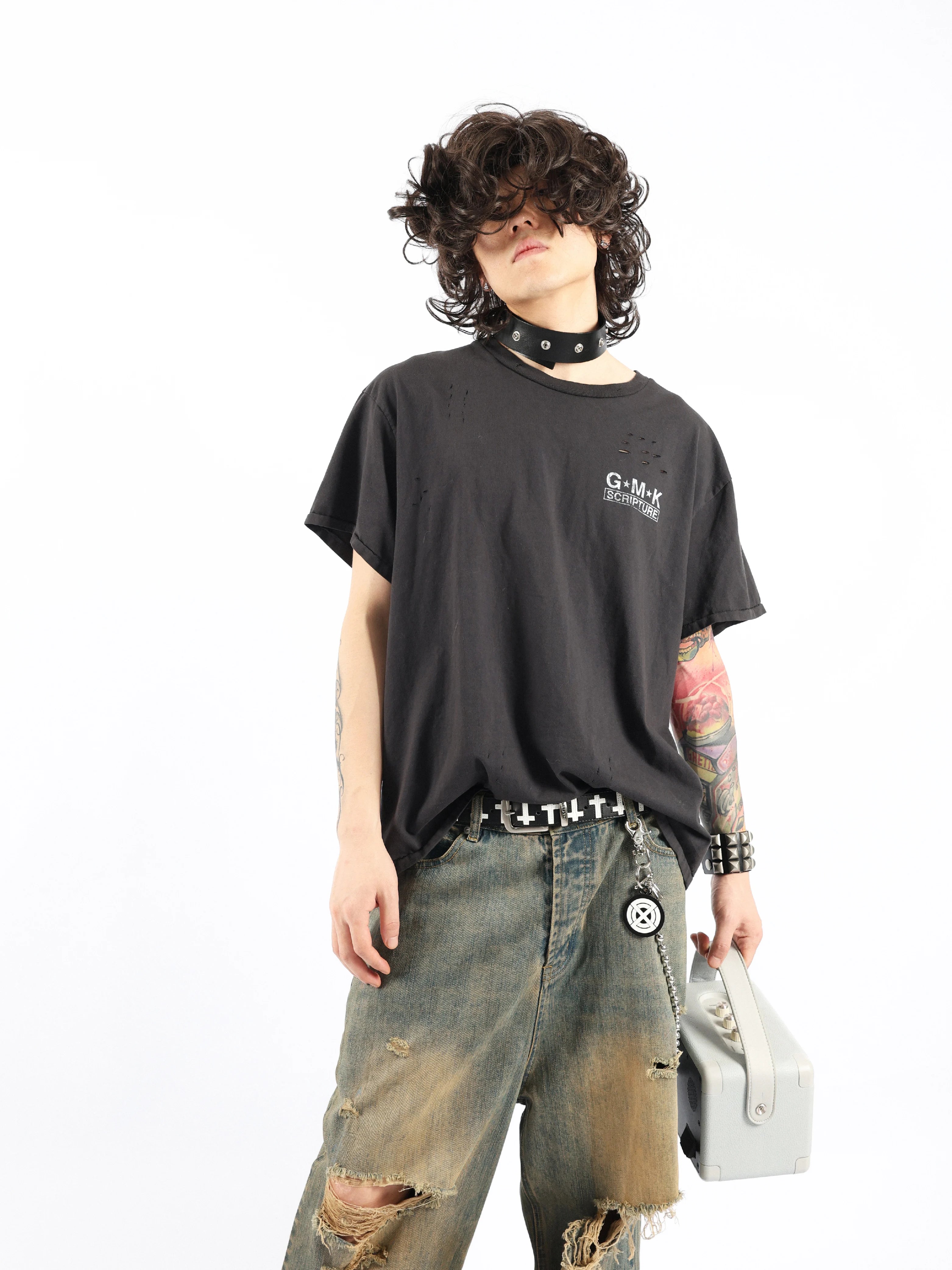 Washed Distressed Vintage Wide Neck Tees