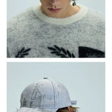 White Distressed Printed Long Brim Cap