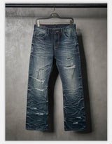 Distressed Red Selvedge Straight Jeans