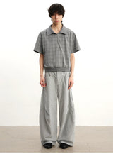 Striped Pleated Curved Hem Pants